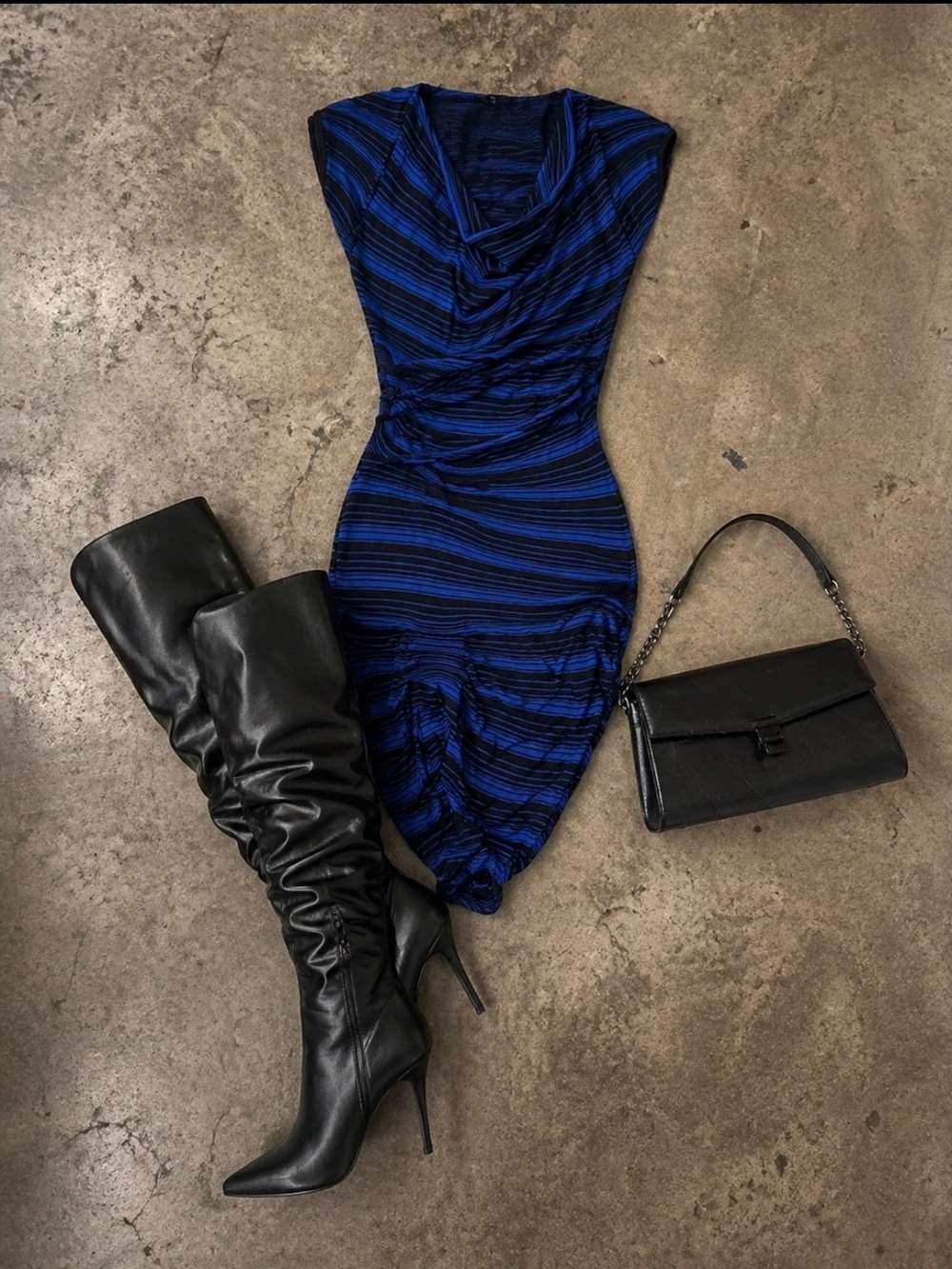 Max Studio Blue and Black sweater Dress. Small. Classy